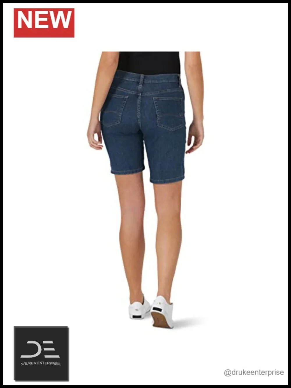 Relaxed Fit Bermuda Shorts Denim Mid-Rise 10in Inseam 5 Pockets